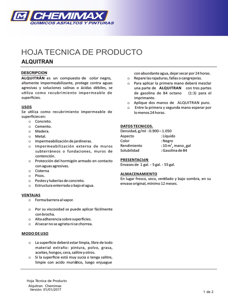 Ficha Tecnica Alquitran | PDF