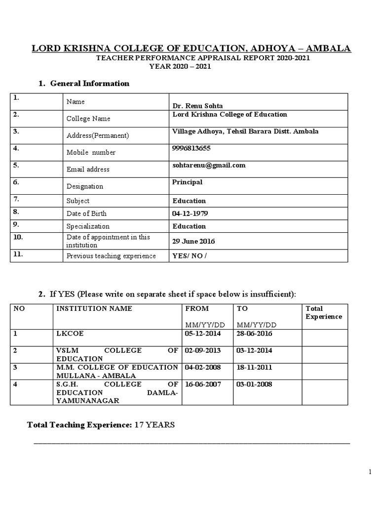 Selfappraisal For New Teachers Pdf Teachers