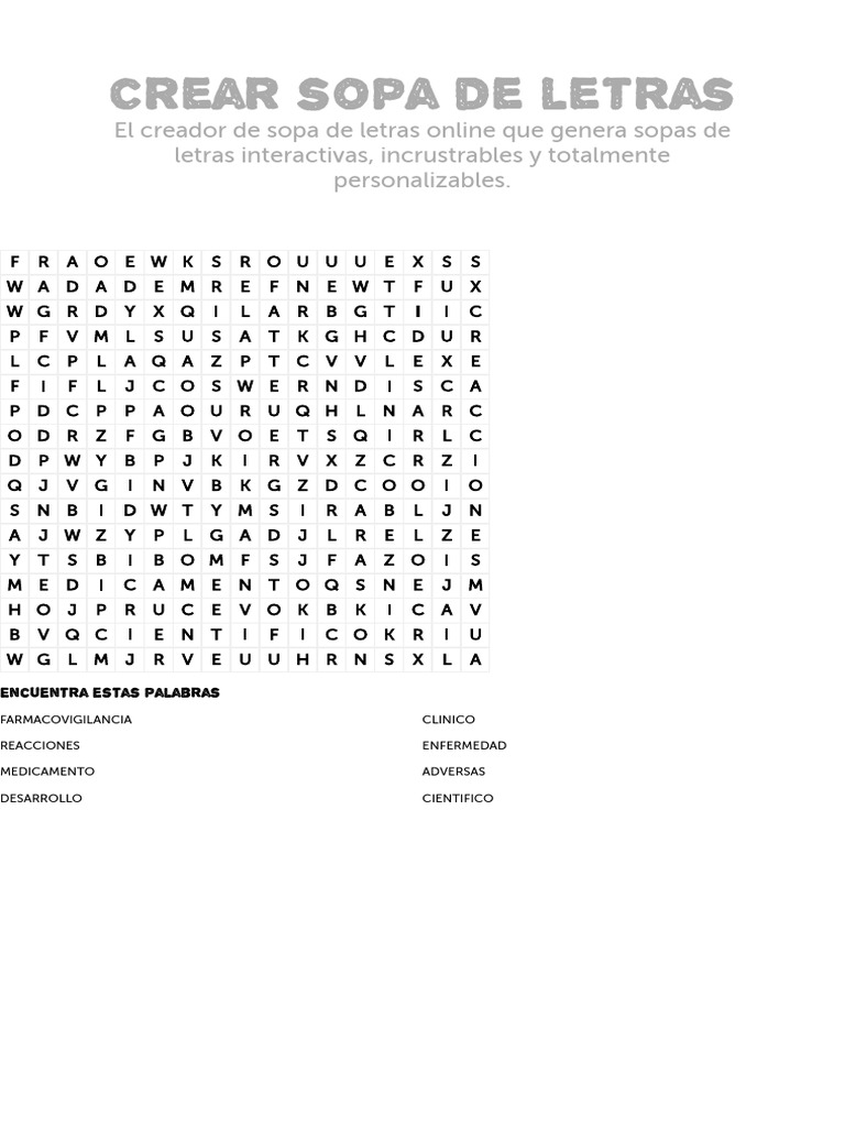 Crear sopa de letras online gratuito e interactivo pdf