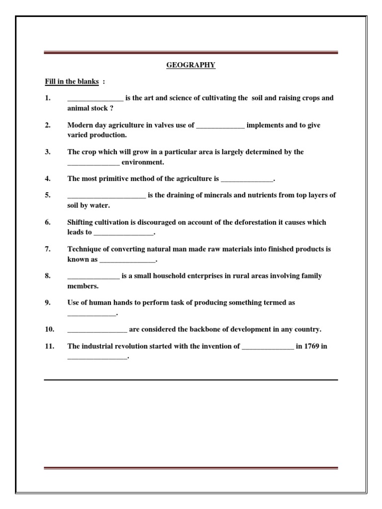 CBSE Class 8 SST Worksheet Geography PDF