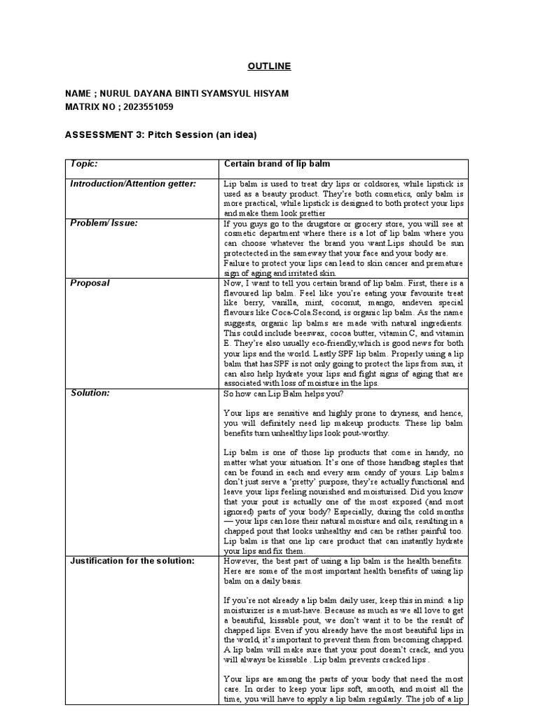 ELC590 PITCHING Sample PDF Sunscreen Cosmetics