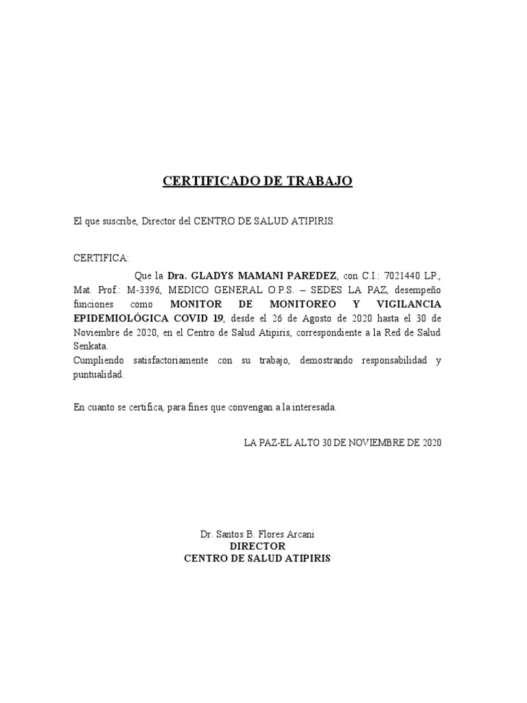 Certificado de Trabajo Atipiris | PDF