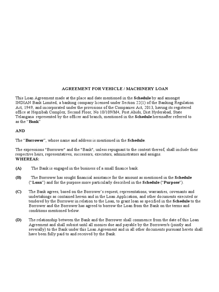 Agreement Vehicle Loan PDF Loans Interest