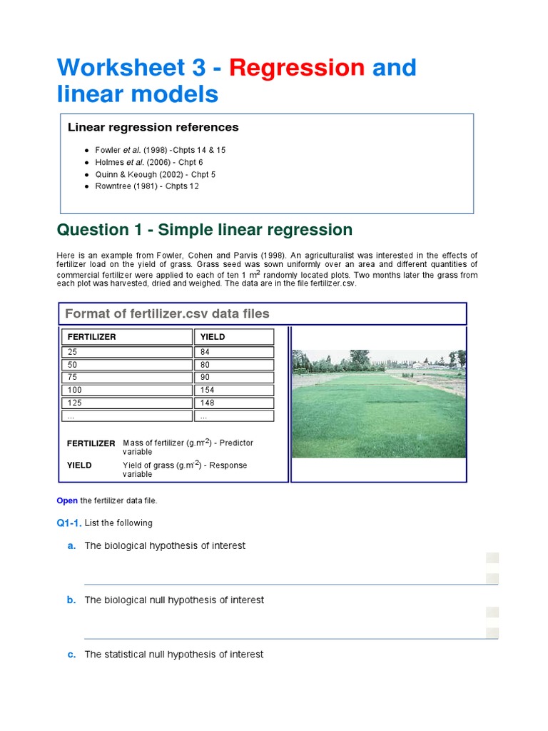 Worksheet 3 PDF Regression Analysis Linear Regression