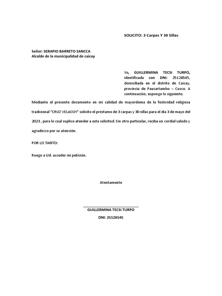 SOLICITO Sillas y Carpas | PDF