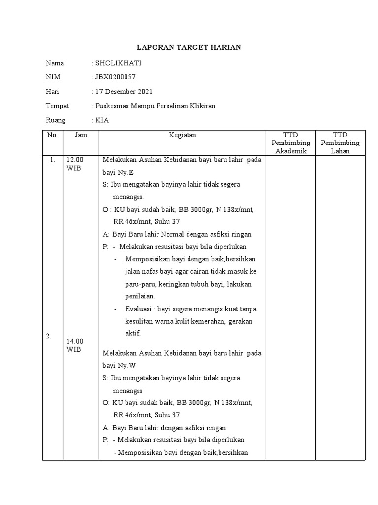 LAPORAN TARGET HARIAN TGL 17 Desmbr 2021 | PDF