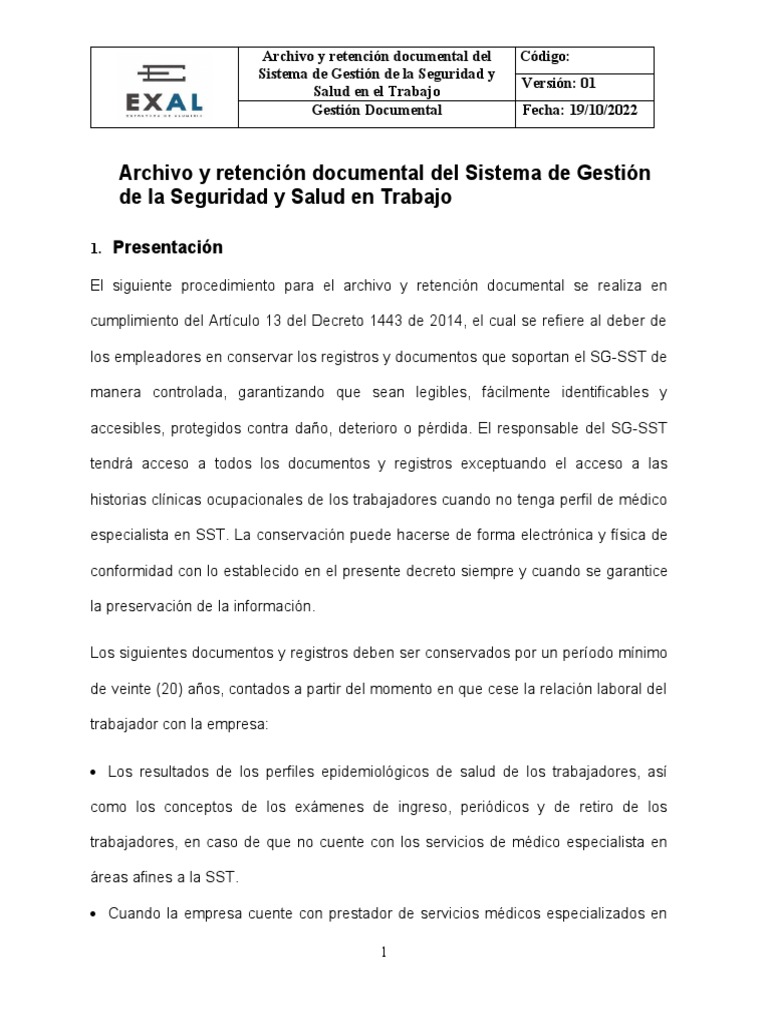 Archivo Y Retención Documental Del Sg Sst Pdf Gestión De Registros