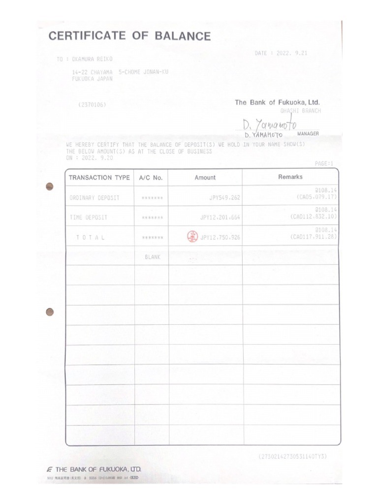 Certificate of Balance PDF