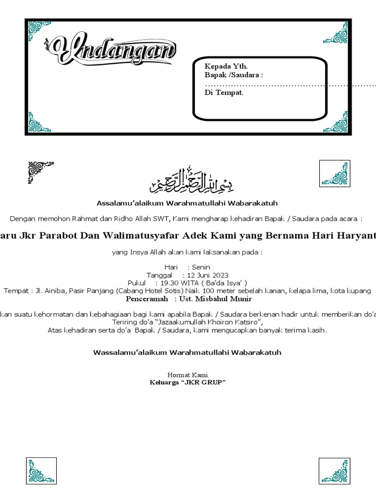 Contoh Undangan Syukuran Rumah Baru - Folio | PDF