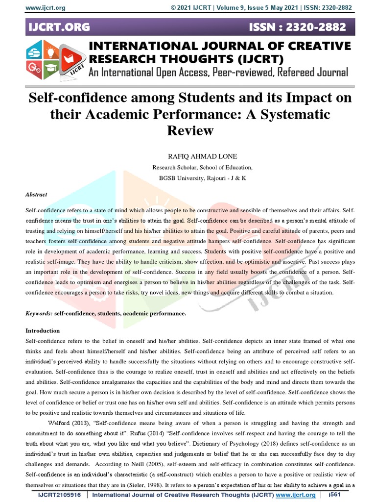 Impact of Self-Confidence on Students' Performance | PDF | Self Esteem ...
