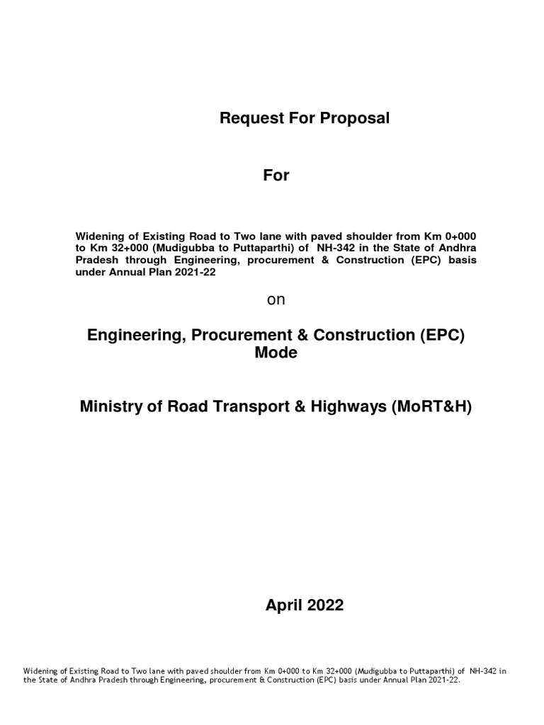 RFP for NH-342 Road Widening Project | PDF | Request For Proposal ...