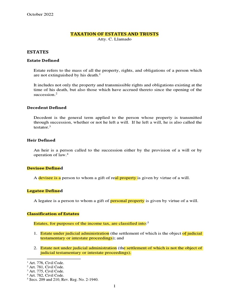 Estate Taxation and Definitions | PDF | Trust Law | Tax Deduction