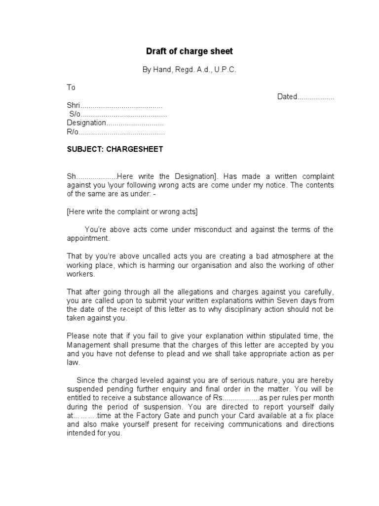 Draft of Charge Sheet PDF