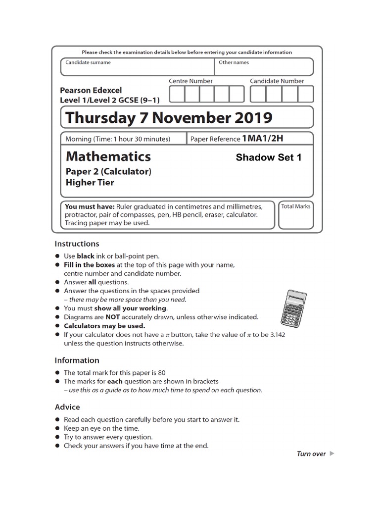 November 2019 Maths Paper 2 Answers | PDF | Area | Geometry