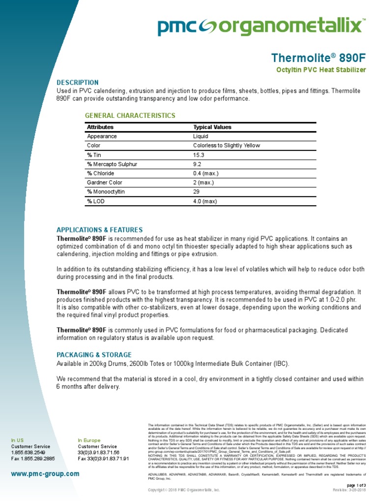 Thermolite 890F TDS Rev v3 | PDF | Polyvinyl Chloride | Extrusion