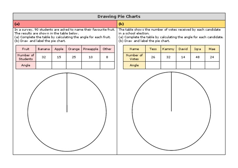 Drawing Pie Charts Practice Grid PDF