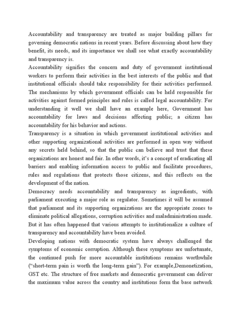 Accountability and transparency are treated as major building pillars ...