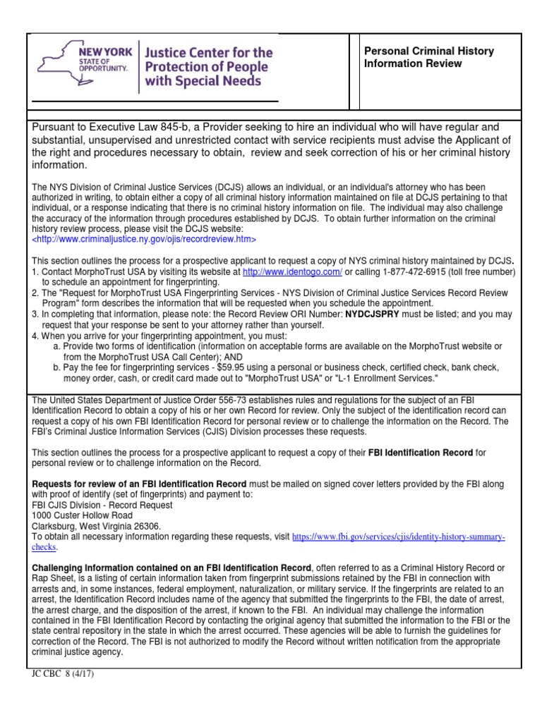 JC CBC 8 CH InformationReviewFormApril2017 PDF Criminal Record