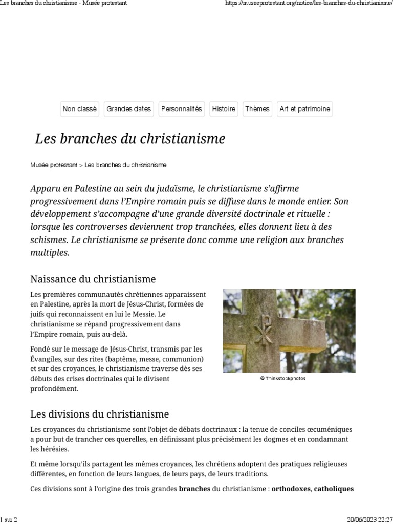 Les Branches Du Christianisme Musée Protestant PDF Christianisme oriental Protestantisme