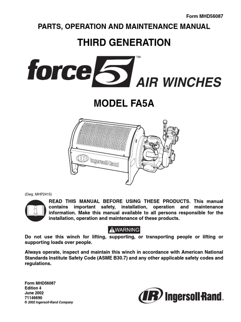 FA5A Winch Part List Manual PDF Safety Rope