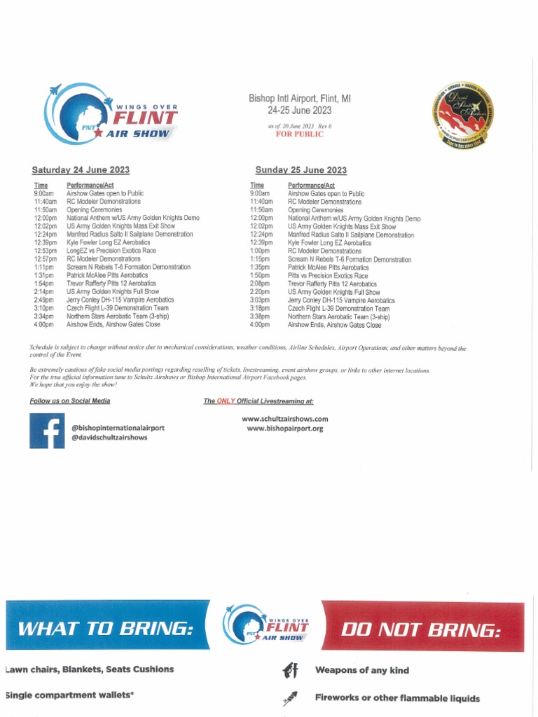 Wings Over Flint Air Show Event List FNT PDF