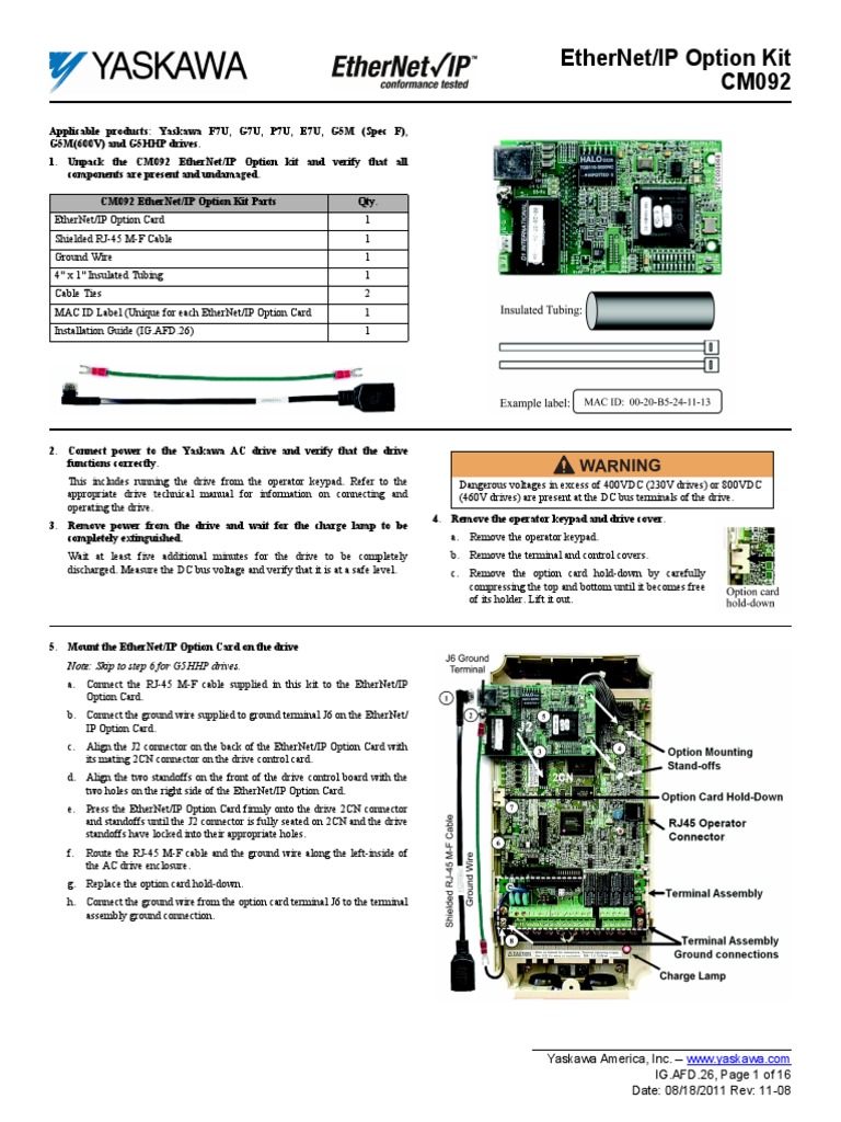 Yaskawa G7 EtherNet/IP Installation Guide | PDF | Ip Address | Computer ...