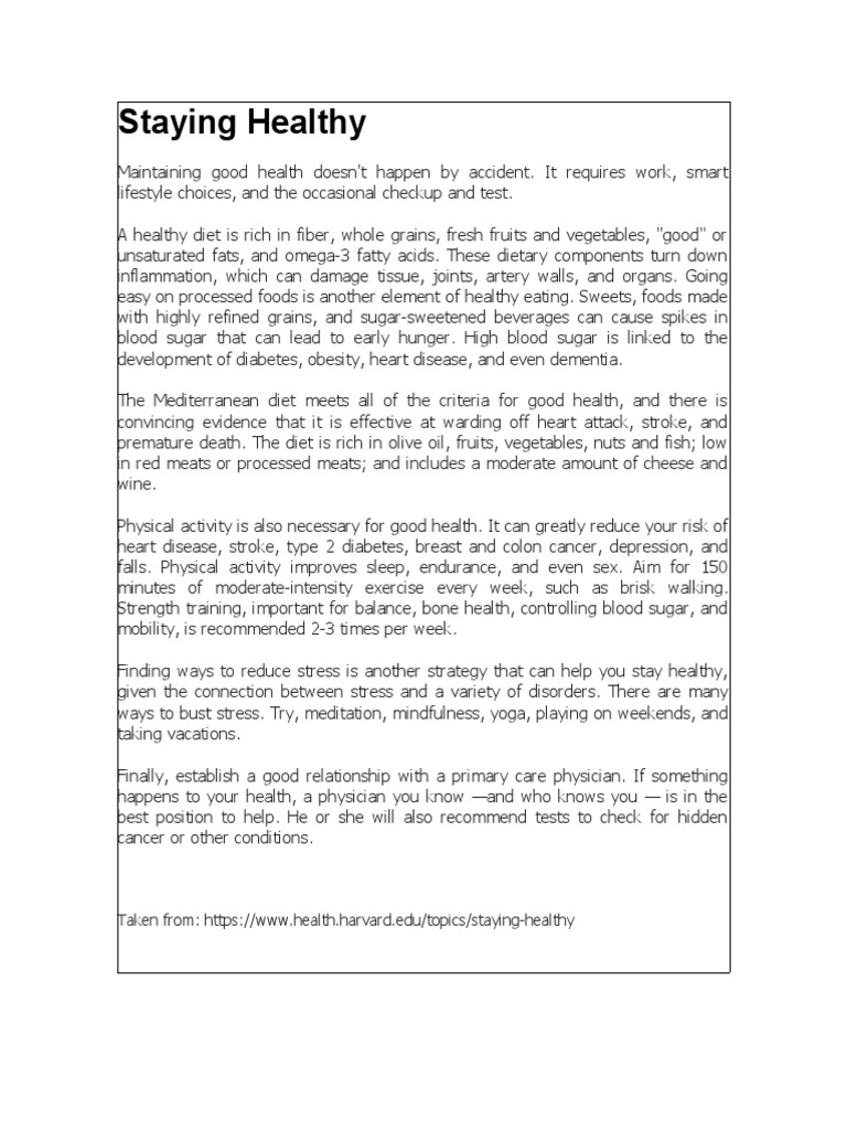 Staying Healthy Text | PDF