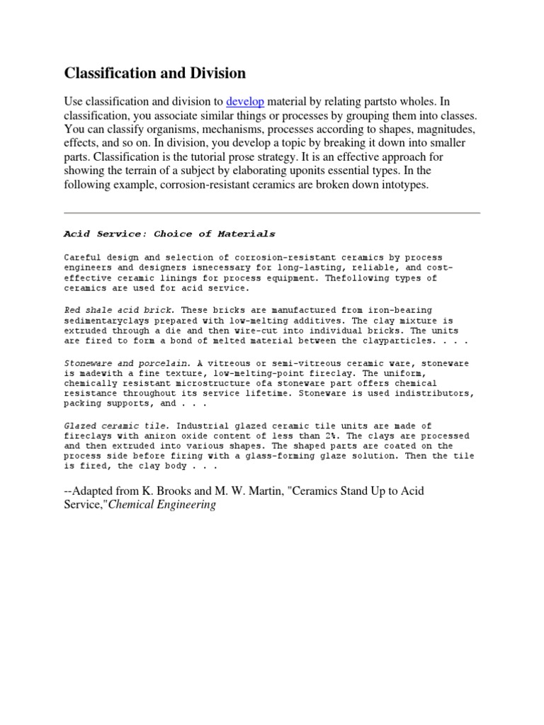Classification and Division PDF Pottery Ceramics