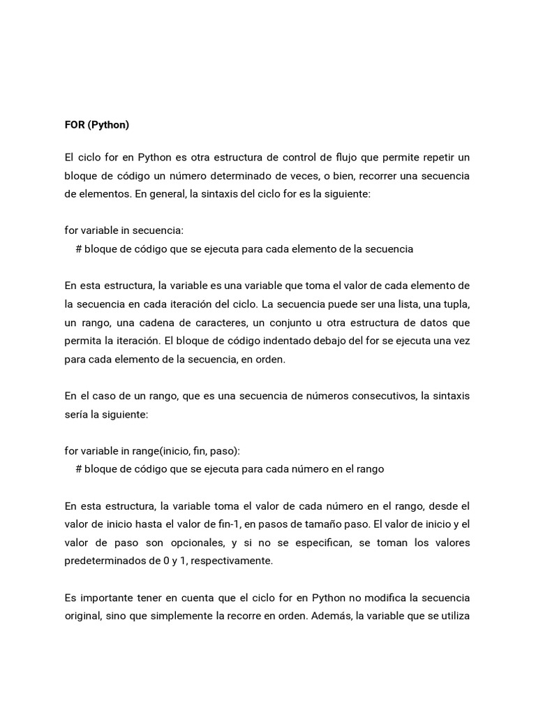 Ejercicios For | PDF | Python (lenguaje de programación) | Ciencias de ...