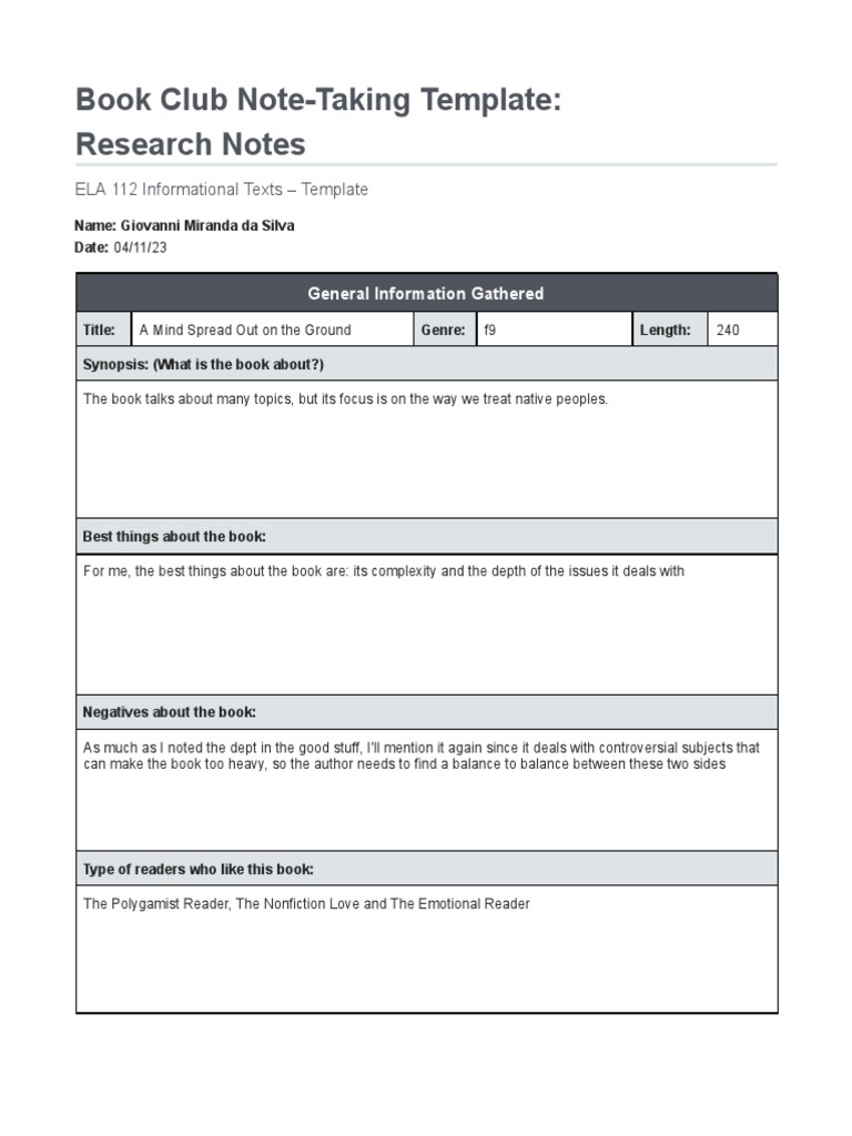 Book Note Taking | PDF