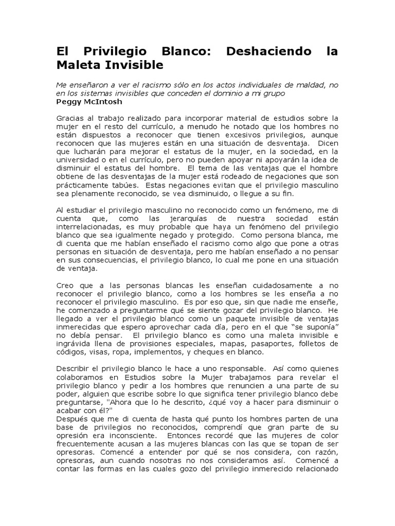 Ejemplos del Privilegio Blanco | PDF | Raza (categorización humana ...