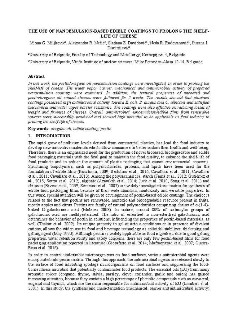Miljkovic - THE USE OF NANOEMULSION-BASED EDIBLE COATINGS TO PROLONG ...