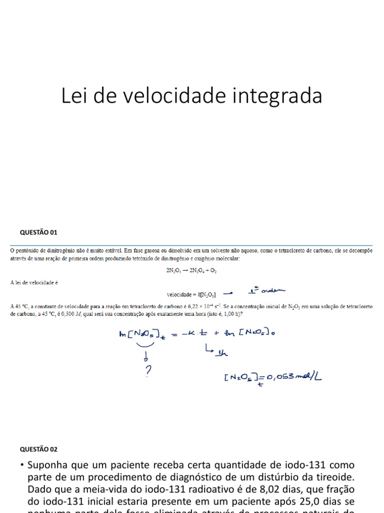 Exercícios - Lei de Velocidade de Integrada | PDF