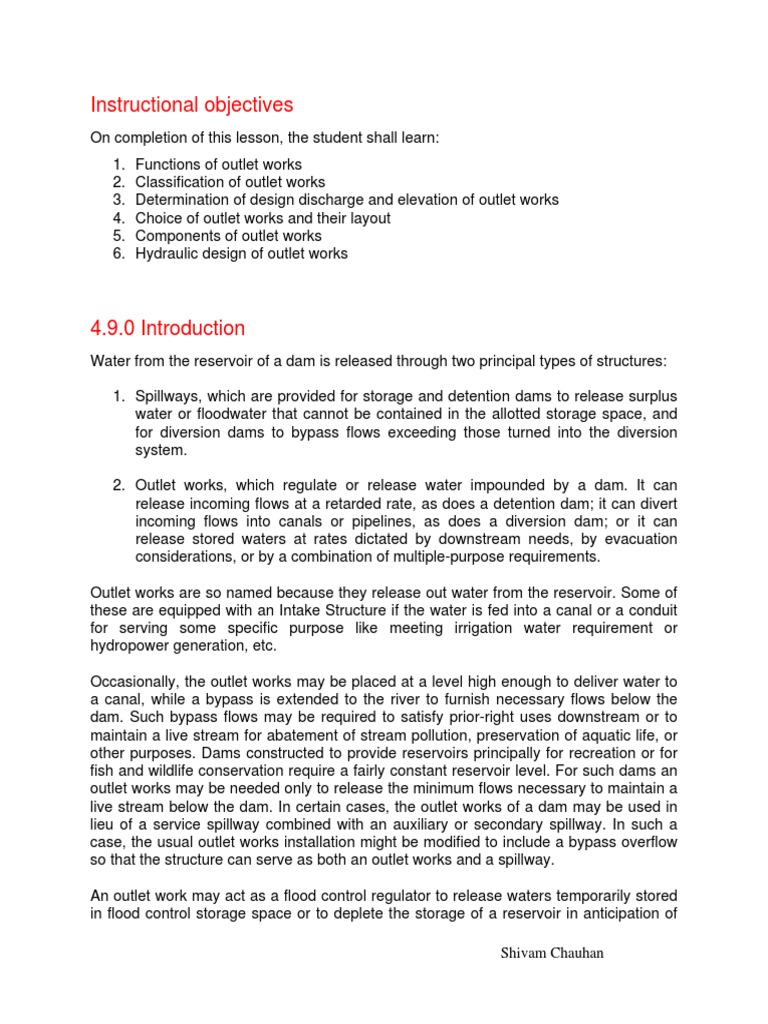 Hydraulic Structures For Flow Diversion and Storage Reservoir Outlet