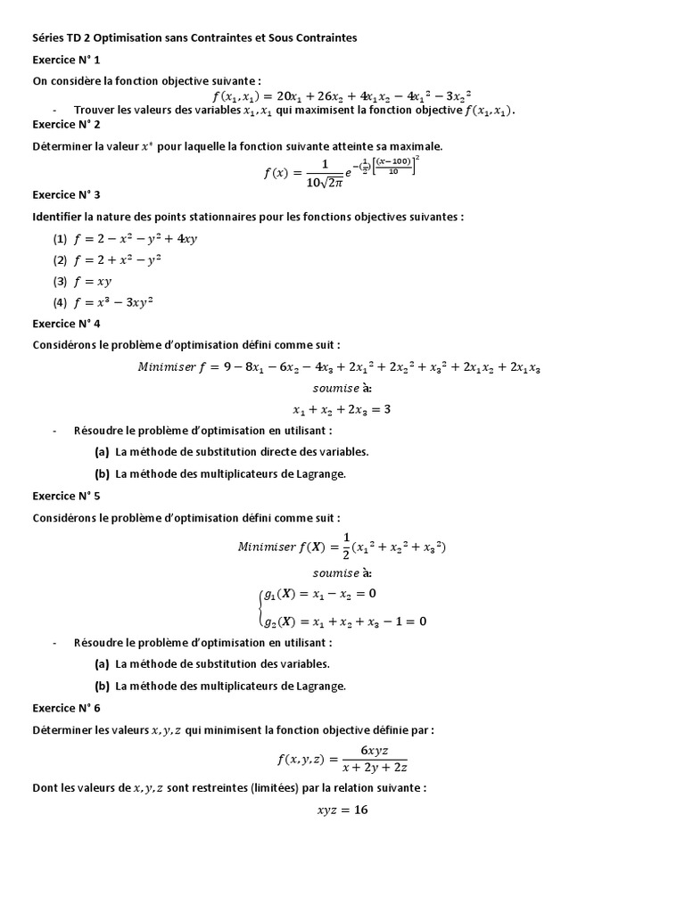 Exercices Corrigés d'Optimisation | PDF | Optimisation mathématique ...