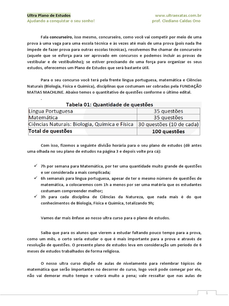Plano de Estudos para Provas Matias Machline | PDF | Tempo | Matemática