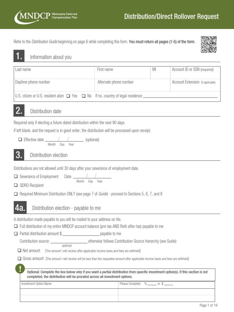 Distribution & Direct Rollover Request 10.2022 PDF 401(K) Irs Tax Forms