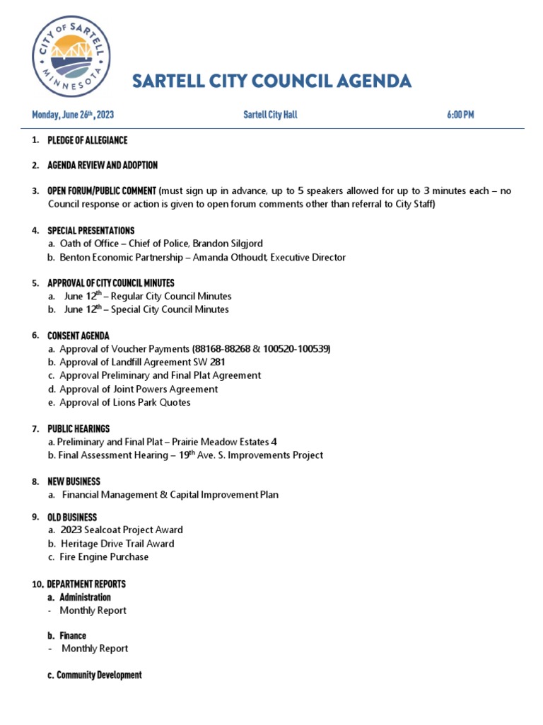 Cheque and | | PDF Agenda City Sartell Taxes 06.26.23 | Packet Council