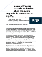 0 - EEUU Las Apuestas Petroleras Ultrabajistas de Los Fondos de Cobertura Señalan La Angustia de La Recesión en EE