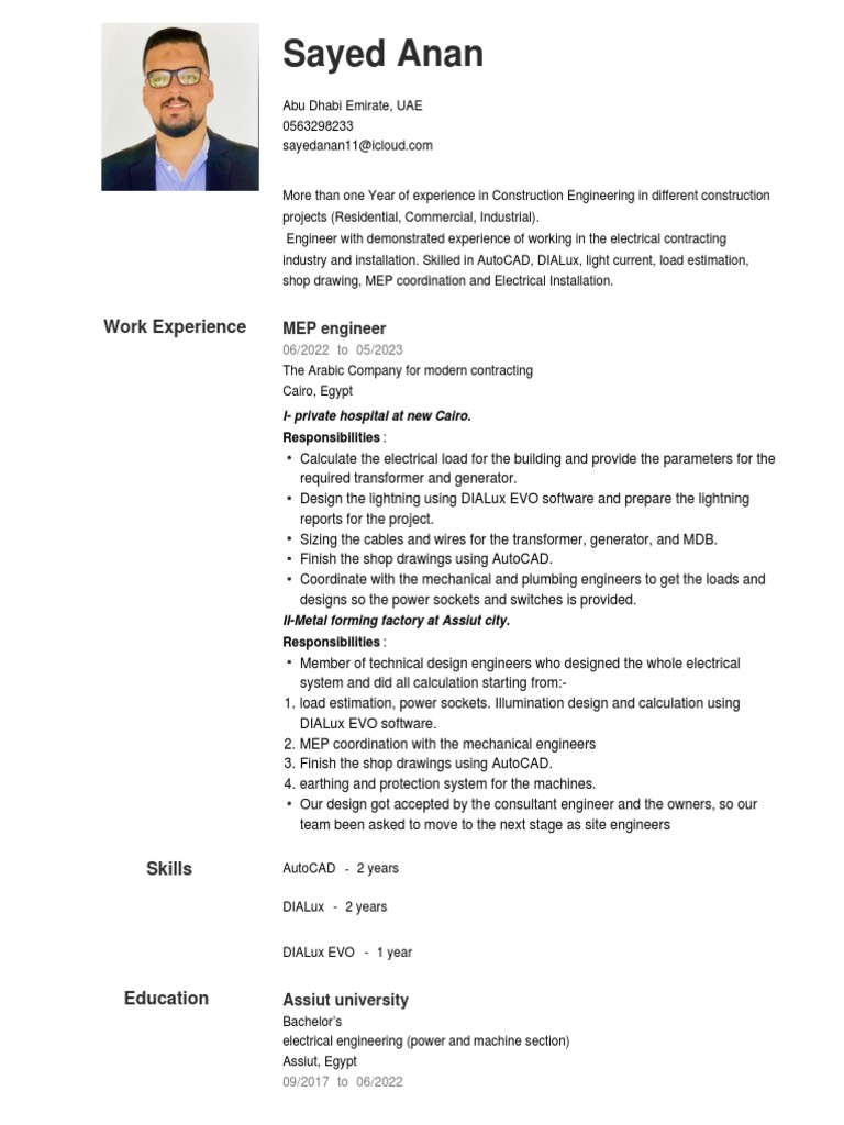 JR - MEP Engineer - CV | PDF | Electrical Engineering | Electricity