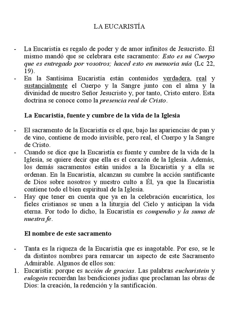 Significado y partes de la Eucaristía | PDF | eucaristía | Cristo (título)