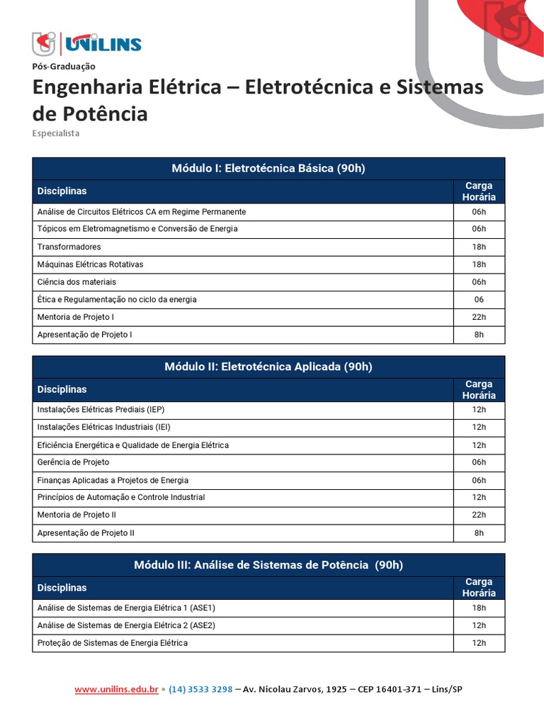 GradeCurricular Eng Eletrica Eletrotecnica Sistemas Potencia | PDF ...