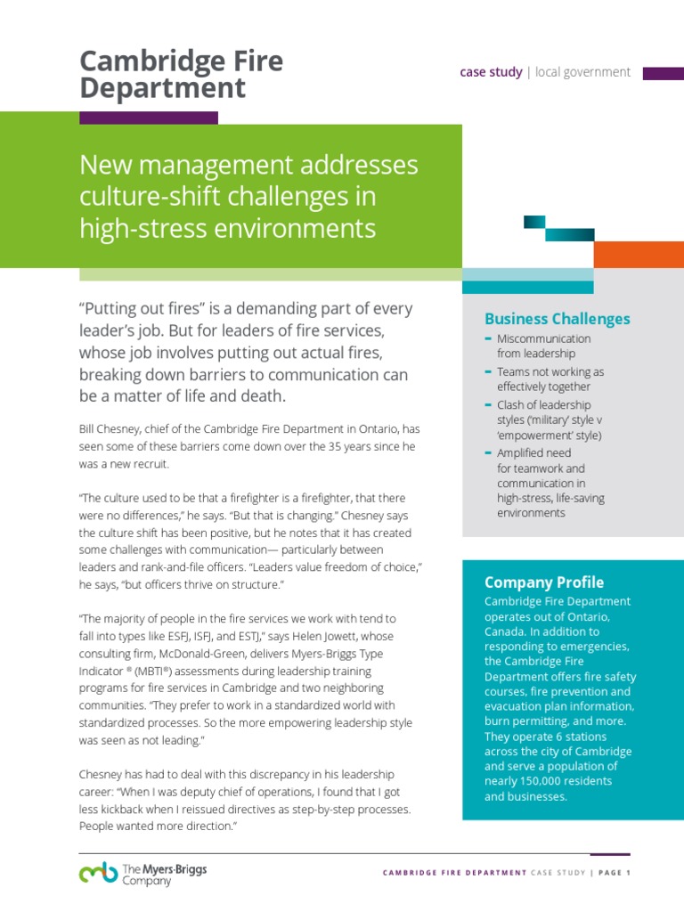 Case Study MBTI Cambridge Fire Department FINAL | PDF | Leadership ...