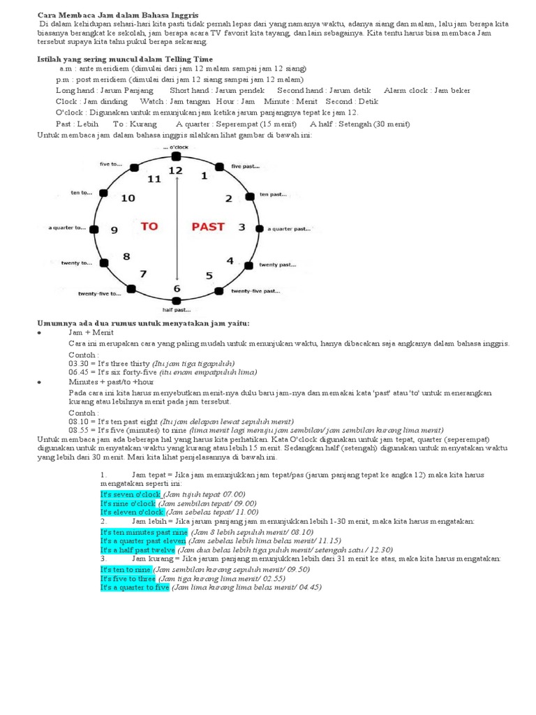 Cara Membaca Jam dalam Bahasa Inggris PDF
