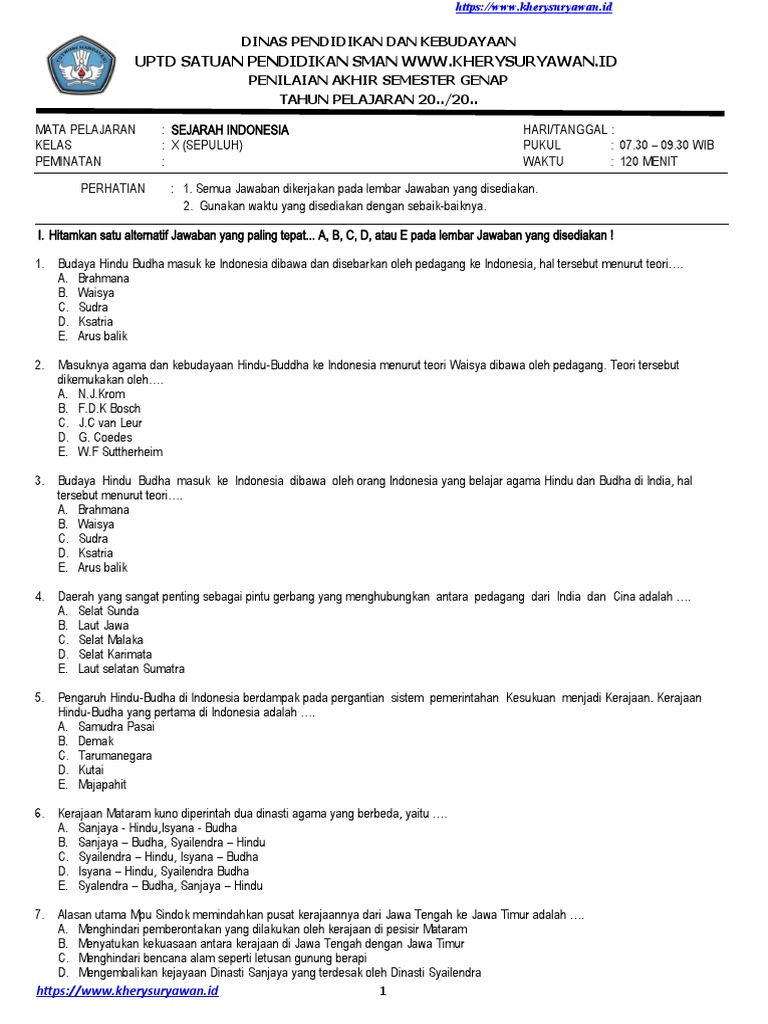 Menguasai Masa Lalu, Membangun Masa Depan: Contoh Soal PAT Sejarah Indonesia Kelas X Semester 2