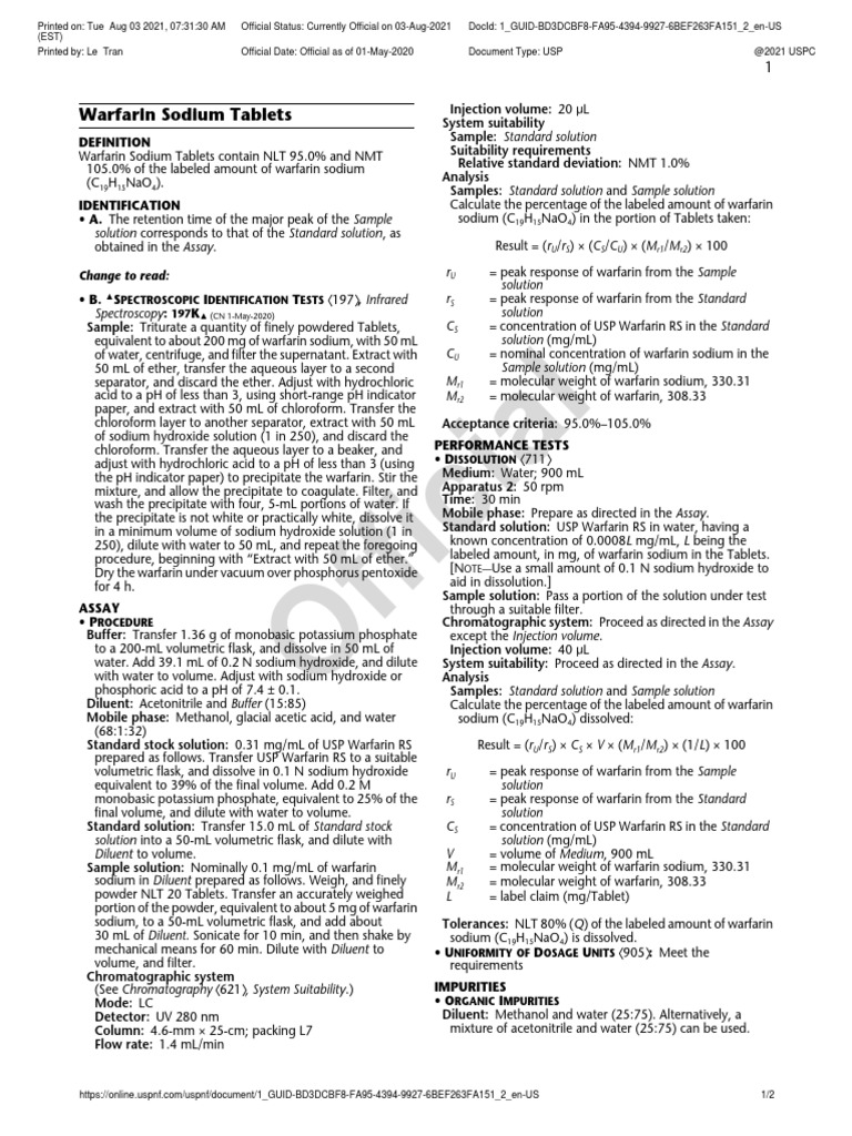 Warfarin Sodium Tablets | PDF | Chromatography | Ph