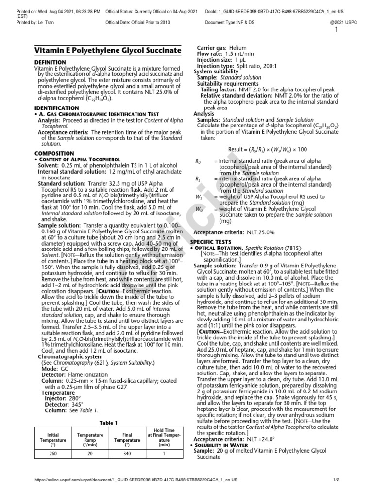 Vitamin E Polyethylene Glycol Succinate | PDF | Vitamin E | Sodium