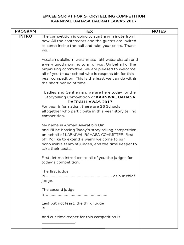 Emcee script for storytelling competition karnival bahasa daerah lawas