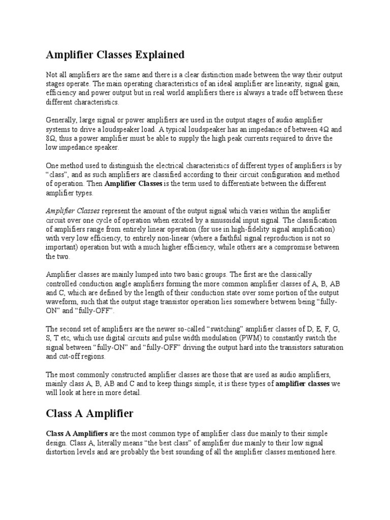 Amplifier Classes Explained PDF Amplifier Transistor