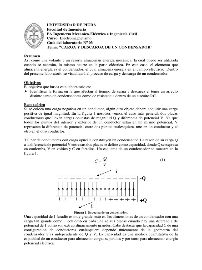 Lab 03 Carga y Descarga de Un Condensador PDF Condensador